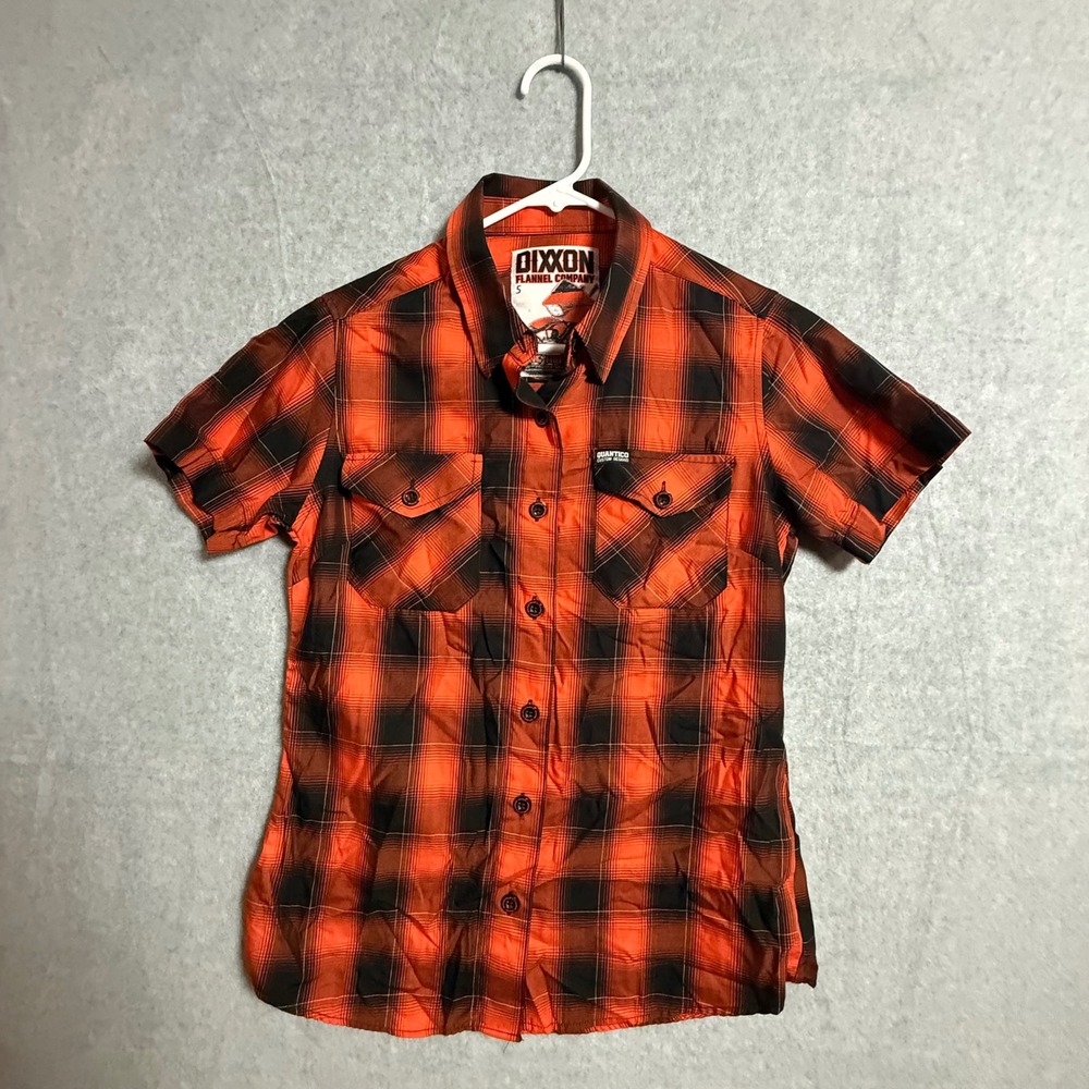Dixxon Flannel Co The Trifecta Orange Black Plaid Bamboo SS Shirt Mens Small